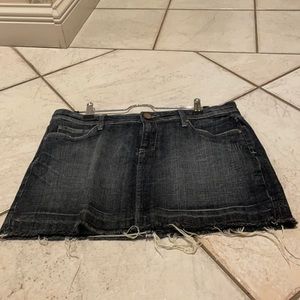 See Thru Dark Blue Wash Frayed Hem Skirt